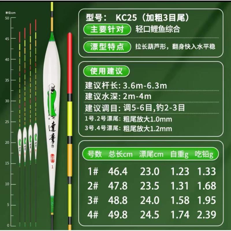 kc25浮漂绿袍升级款轻滑口鲫鲤综合黑坑醒目高灵敏鱼漂 50/60