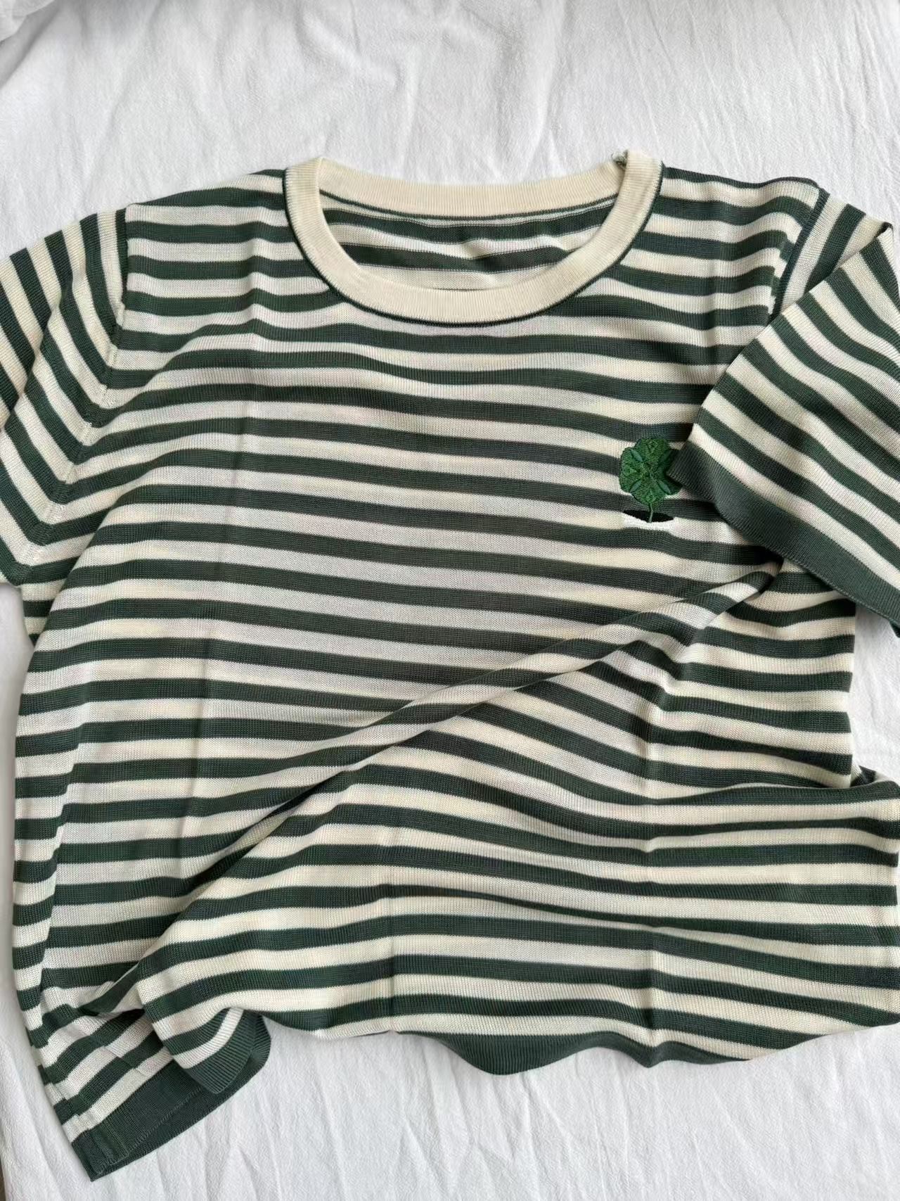 【欧琲】Z070#气质圆领条纹短袖上衣