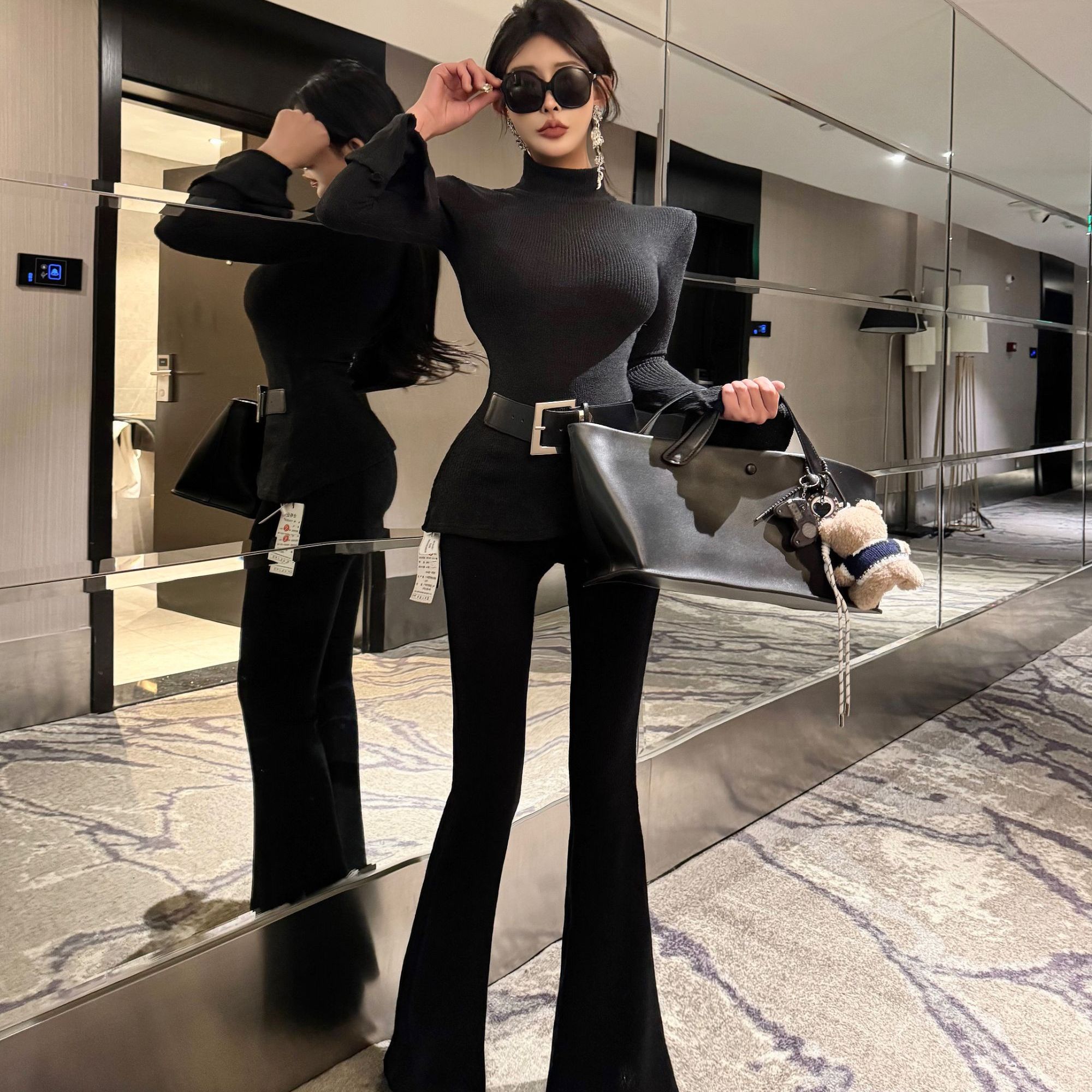 AL SHOP【在逃千金】韩系高级感纯欲时尚半高领套装