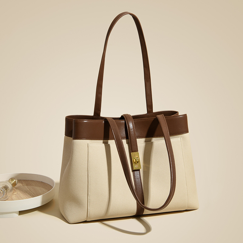 包包秋季女2025新款高级感托特包大容量百搭手提包撞色通勤单肩包