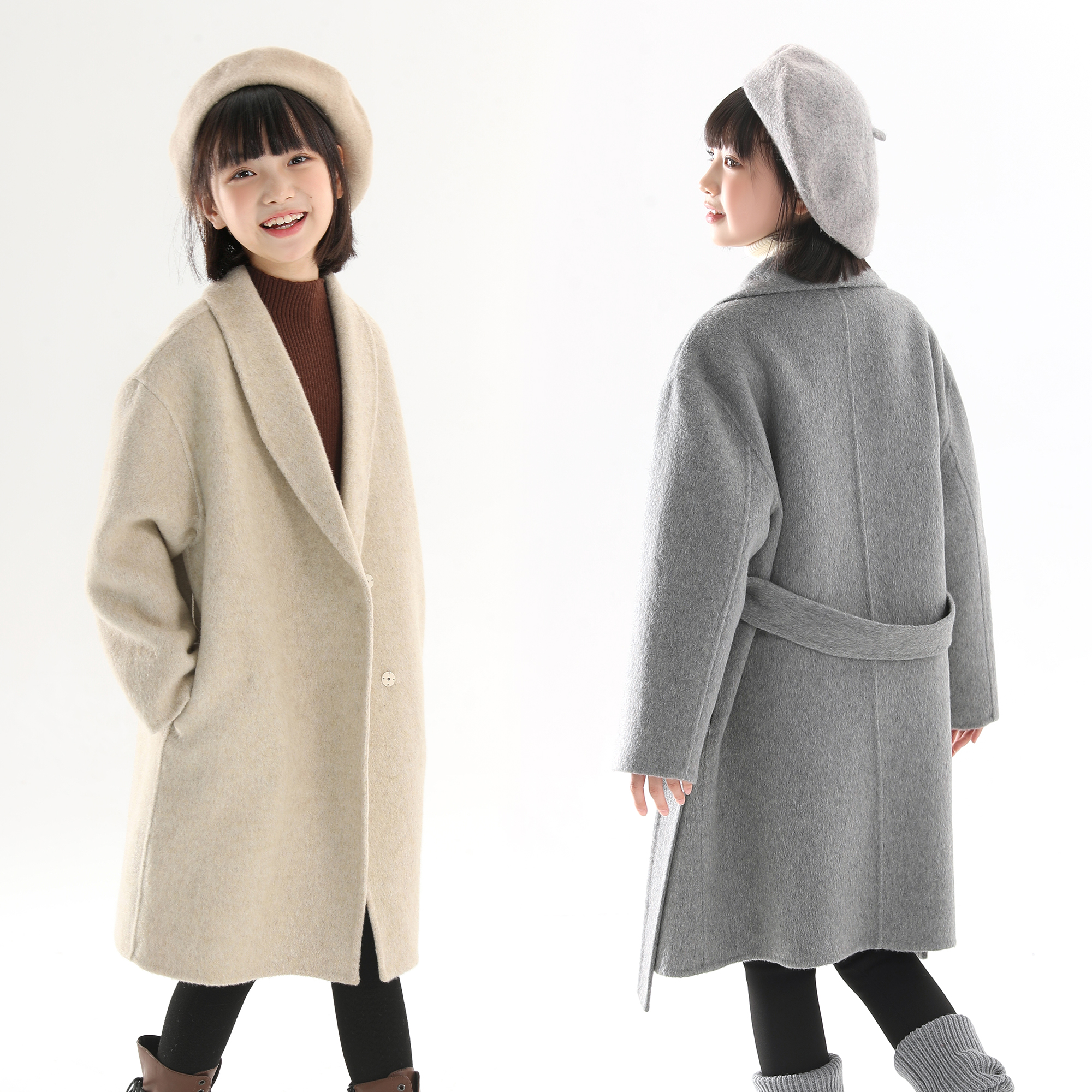 【70毛高定款】象小爸2025秋冬新款青果领双面呢女孩中长款毛外套