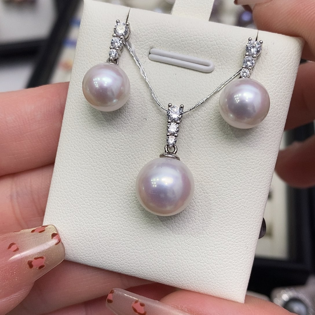 颈饰银S925镶嵌淡水珍珠9-12mm方媛款