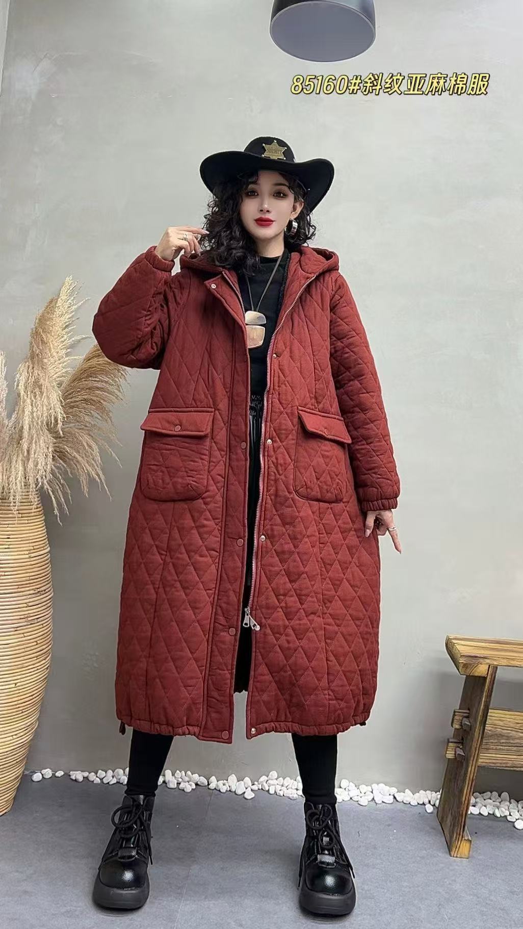 冬季菱格纹棉服加厚加绒加棉休闲白暖外套宽松开衫麻棉时尚百搭X