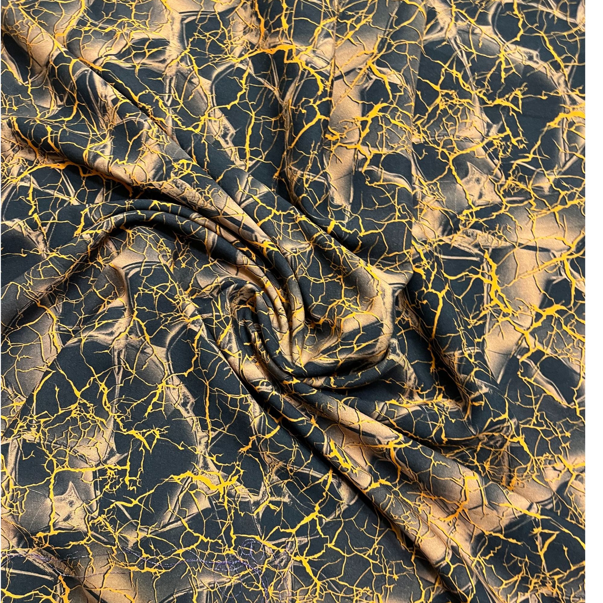 【绫绸】高端雕印棉绸—金裂岩纹