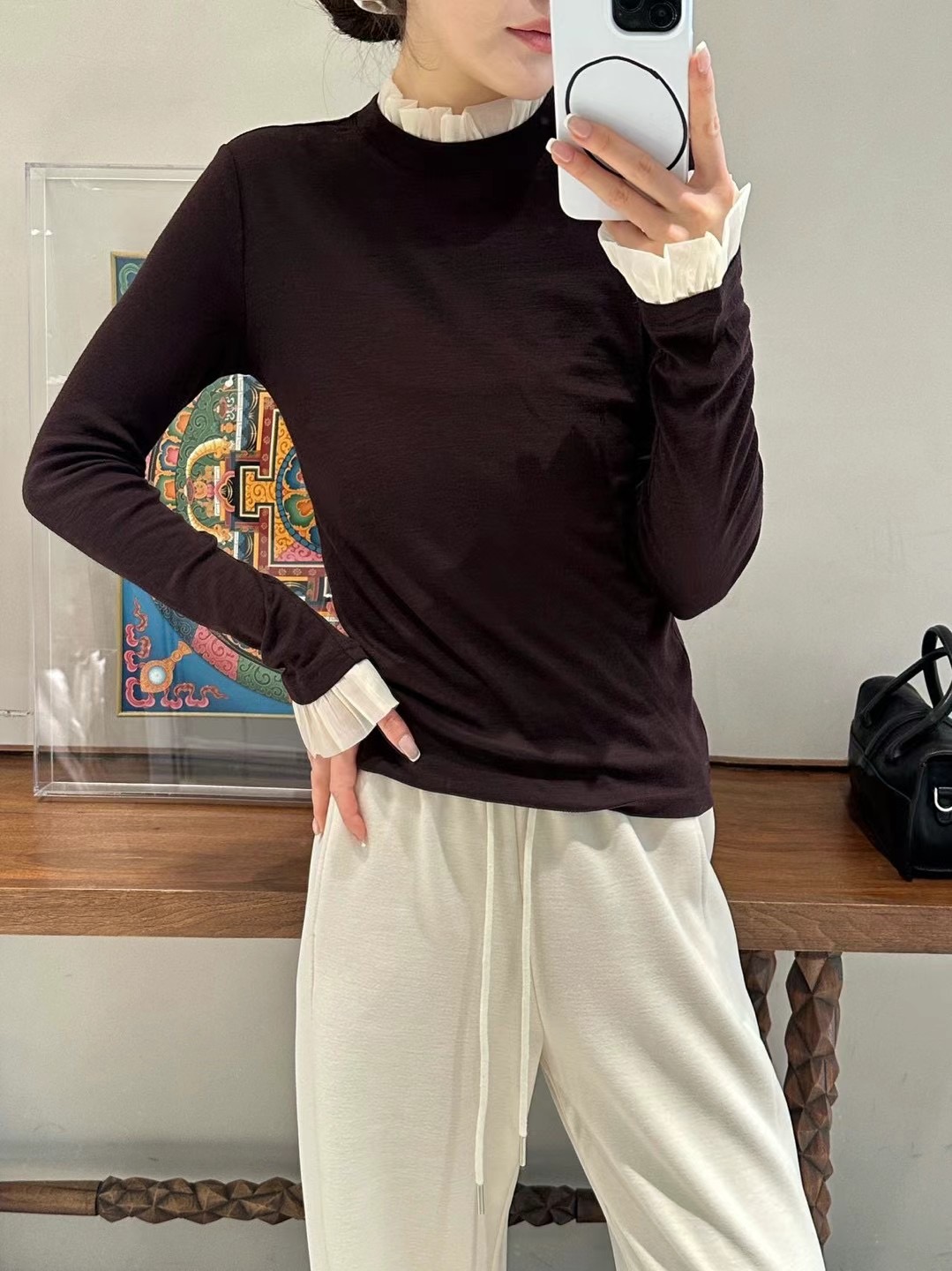 【MZMT】25款“精致淑女小姐姐”荷叶拼接花边喇叭袖羊毛打底-2069