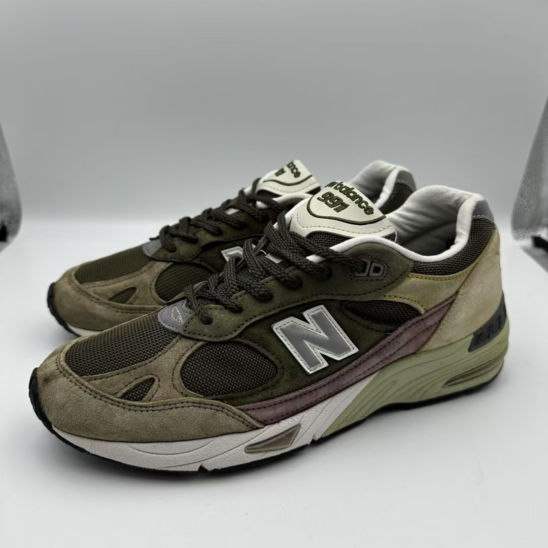 90新 NEW BALANCE 43码275/New Balance 991 跑鞋 灰色/军绿/酒红