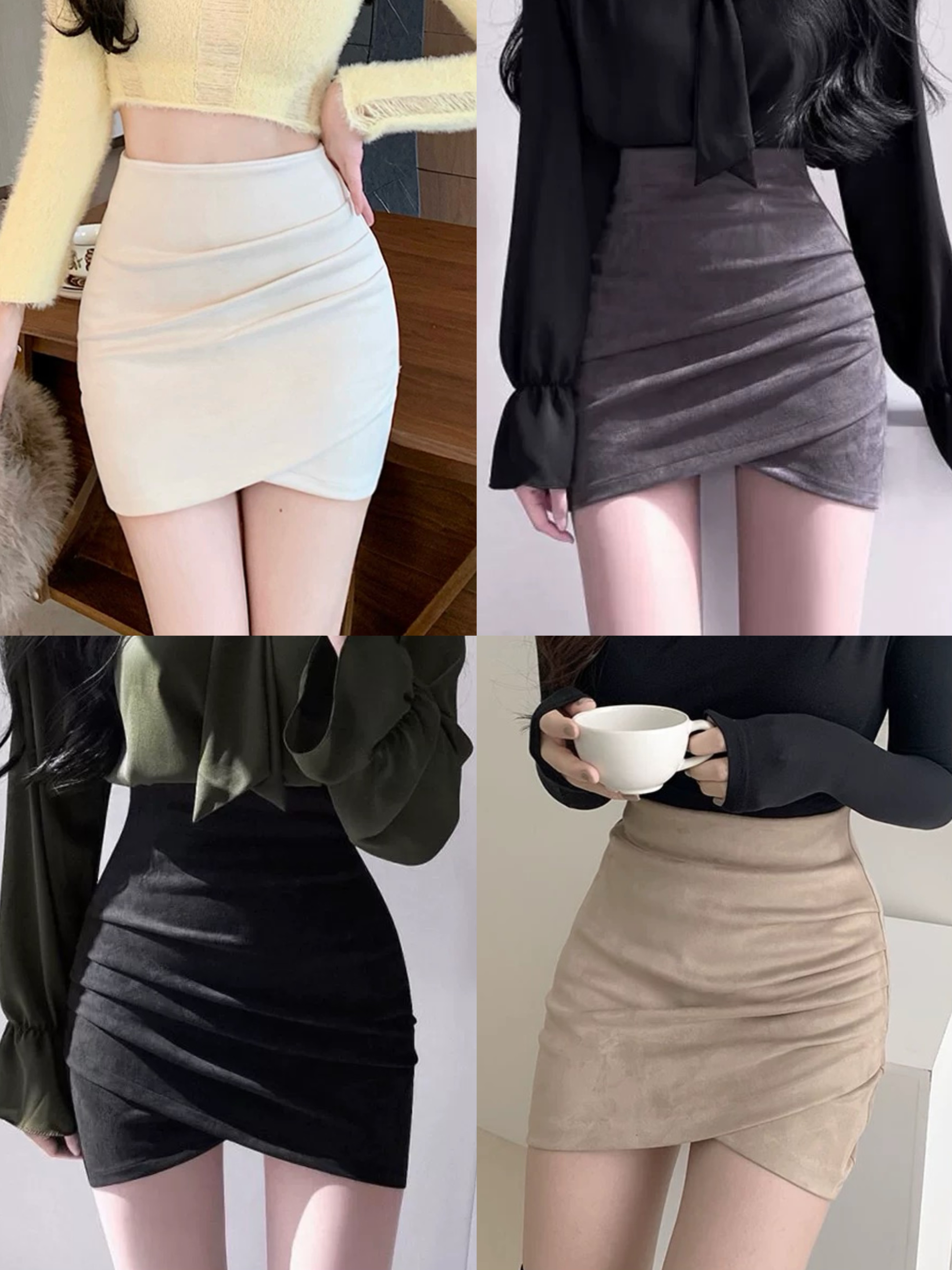 辣妹不规则褶皱包臀裙2025春季新款鹿皮绒半身裙防走光短裙子女