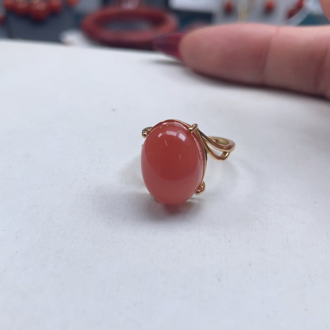 南红玛瑙保山南红戒指银S925镀金镶嵌