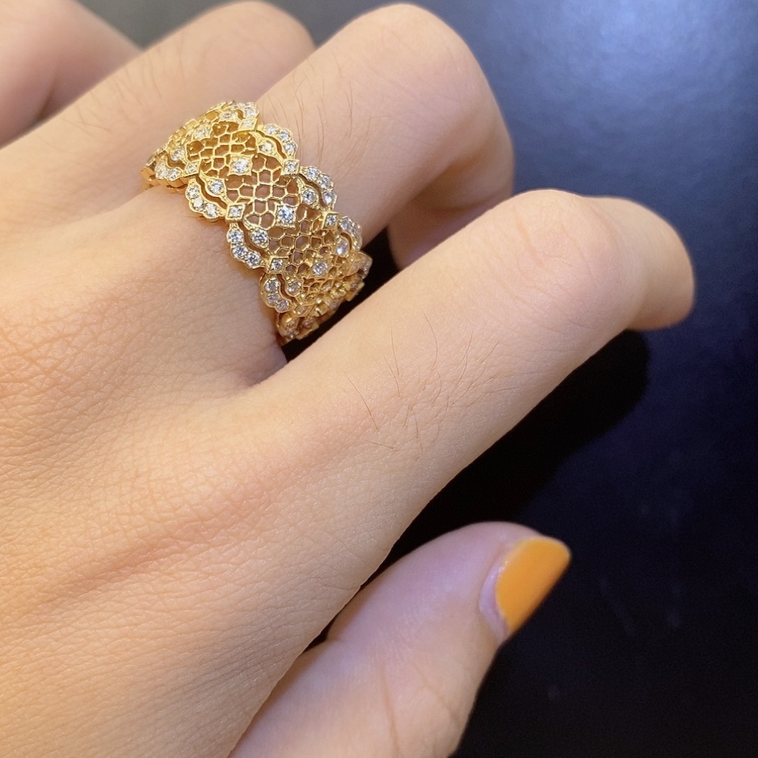 18K金镶嵌钻石戒指/指环蕾丝k黄