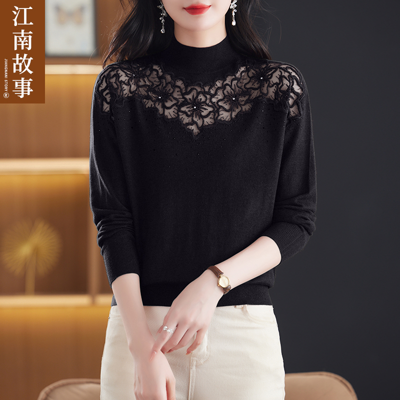 江南故事2025秋季新款薄款毛针织衫中老年洋气长袖百搭时尚打底衫