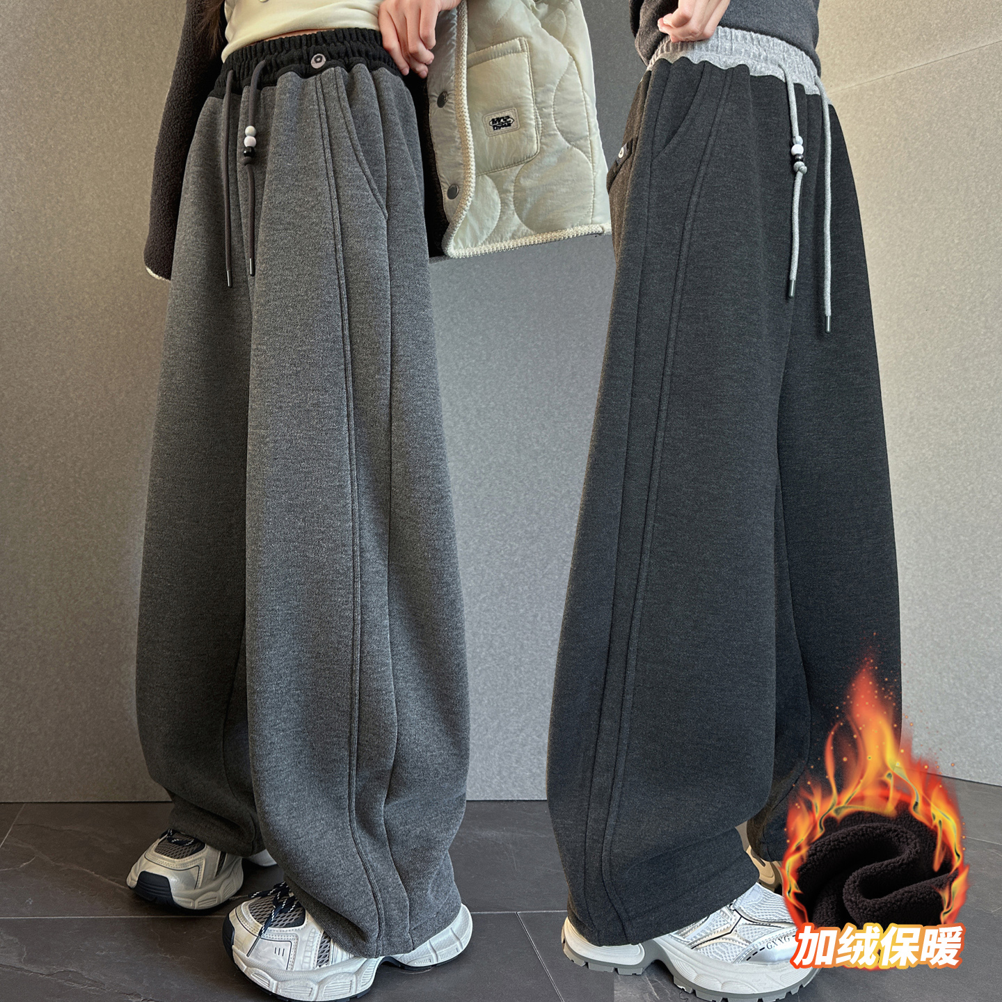 女童冬季加绒长裤2025新款儿童6-12岁百搭休闲裤时髦加厚直筒卫裤