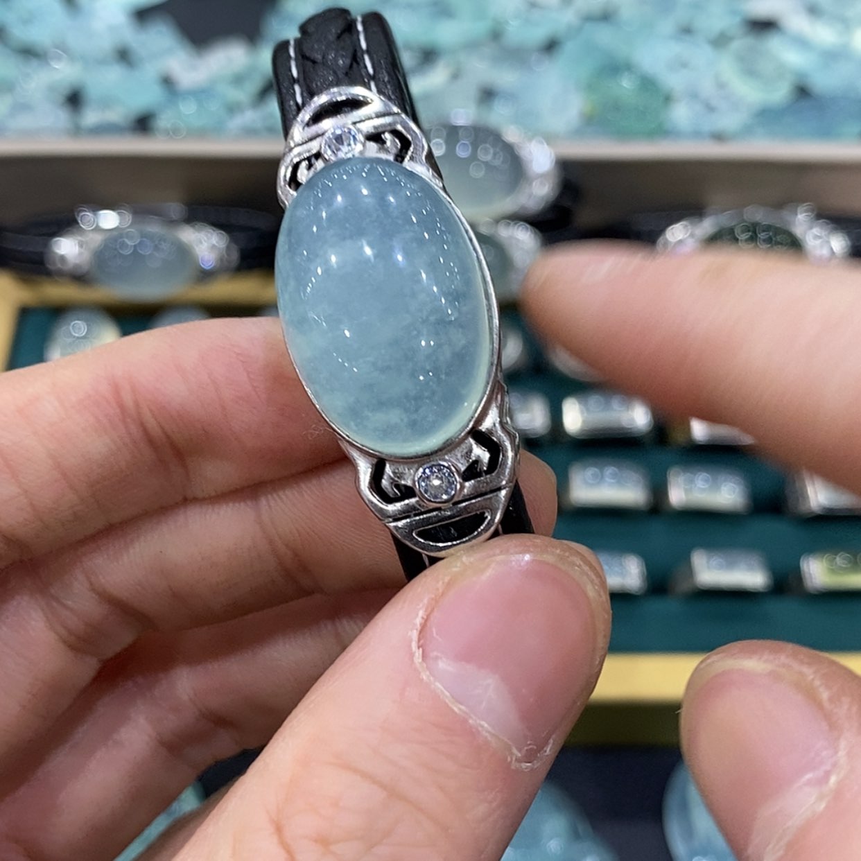 【闪购商品】蛇纹石玉手牌银S925镶嵌