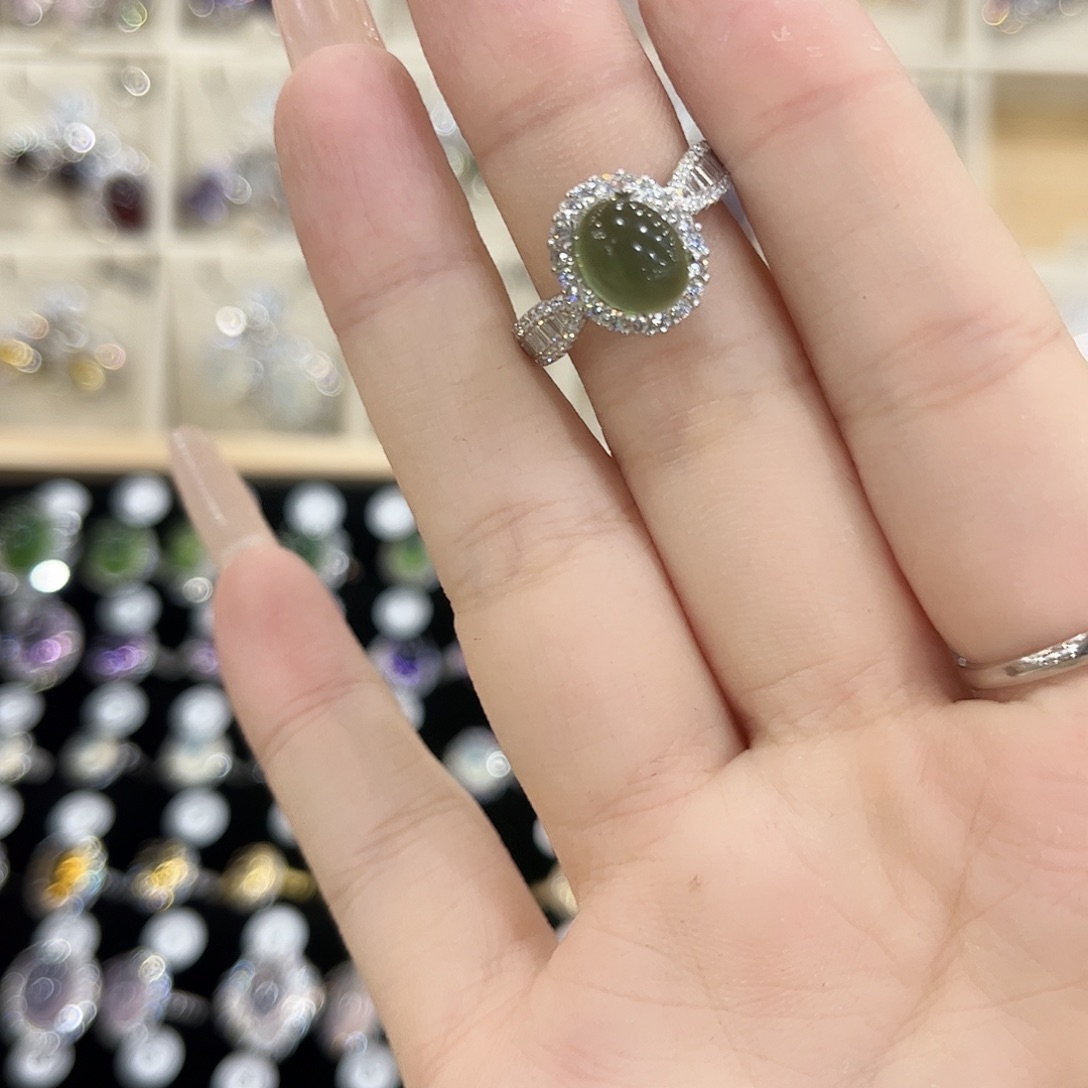 ****岫玉银S925镶嵌戒指