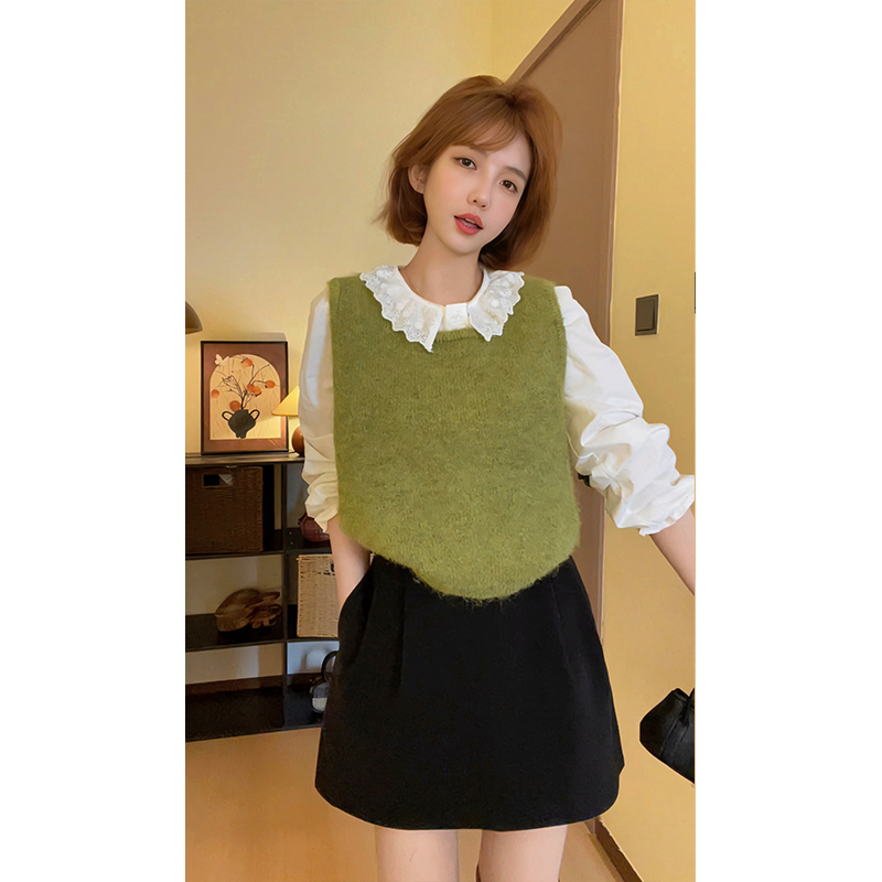 【单马甲】草莓奶绿韩系ins设计感针织马甲女2025秋冬季新款短背心