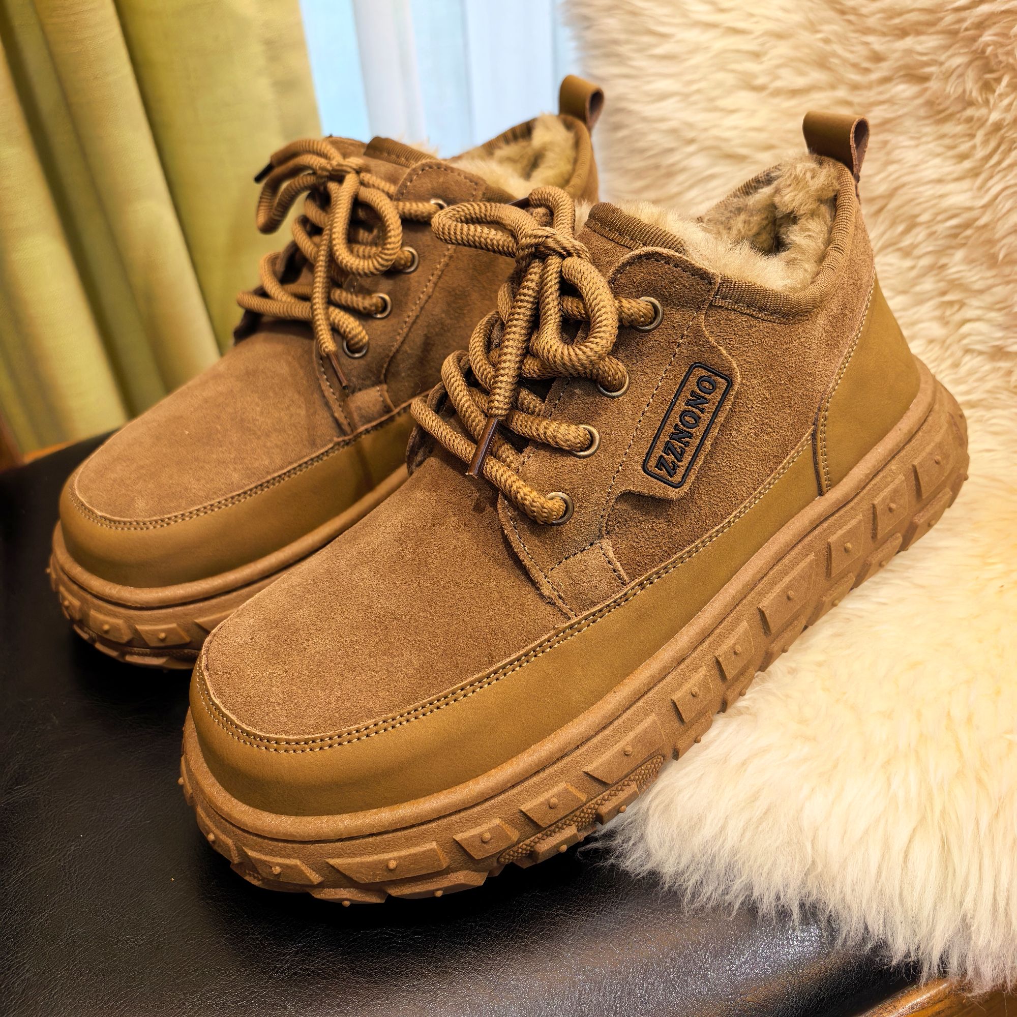 牛皮男款雪地靴全羊毛内里加厚保暖大棉鞋榴莲厚底马丁靴8977