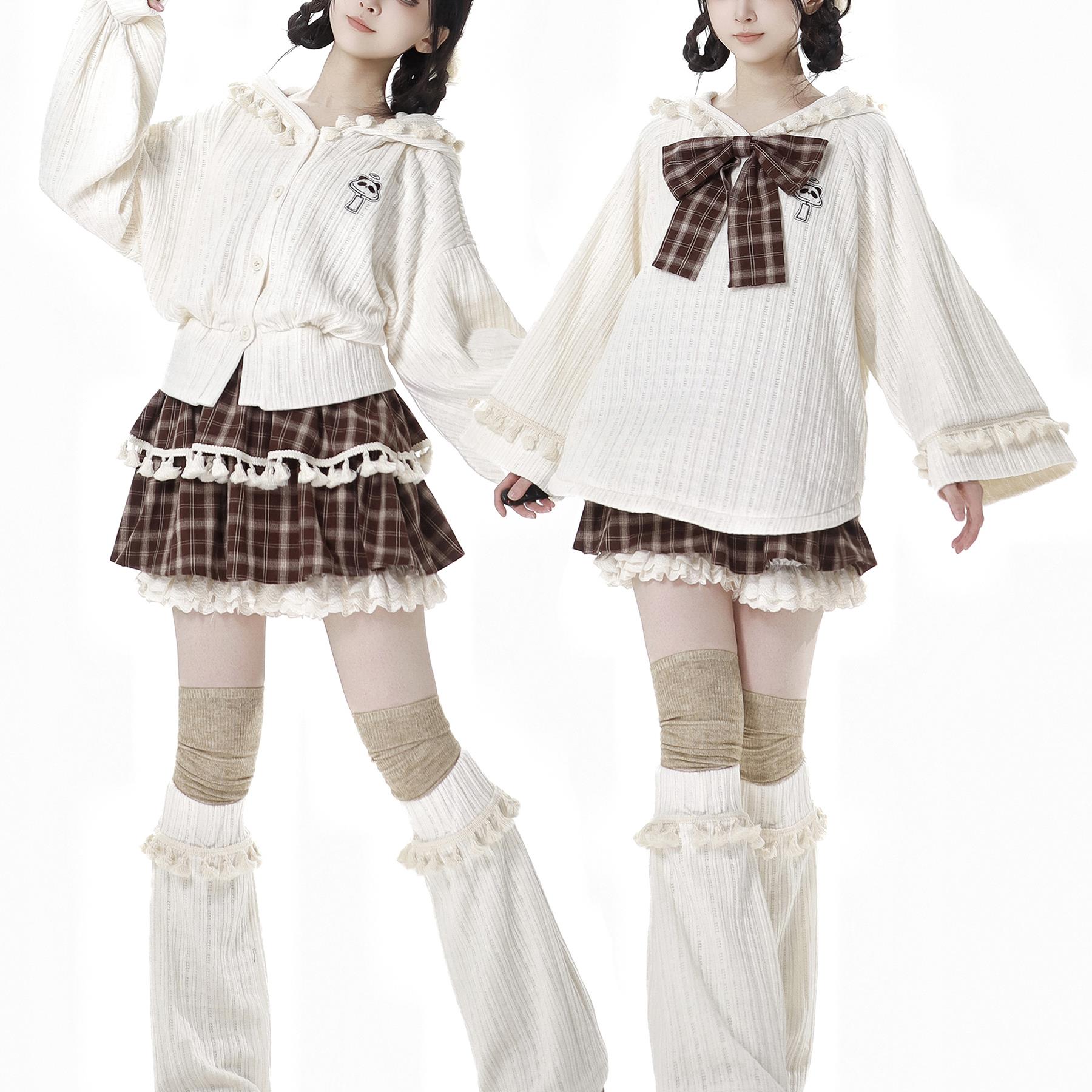 PINKSAVIOR【暖暖】风铃熊猫早春针织加绒外套棕格纹俏皮减龄