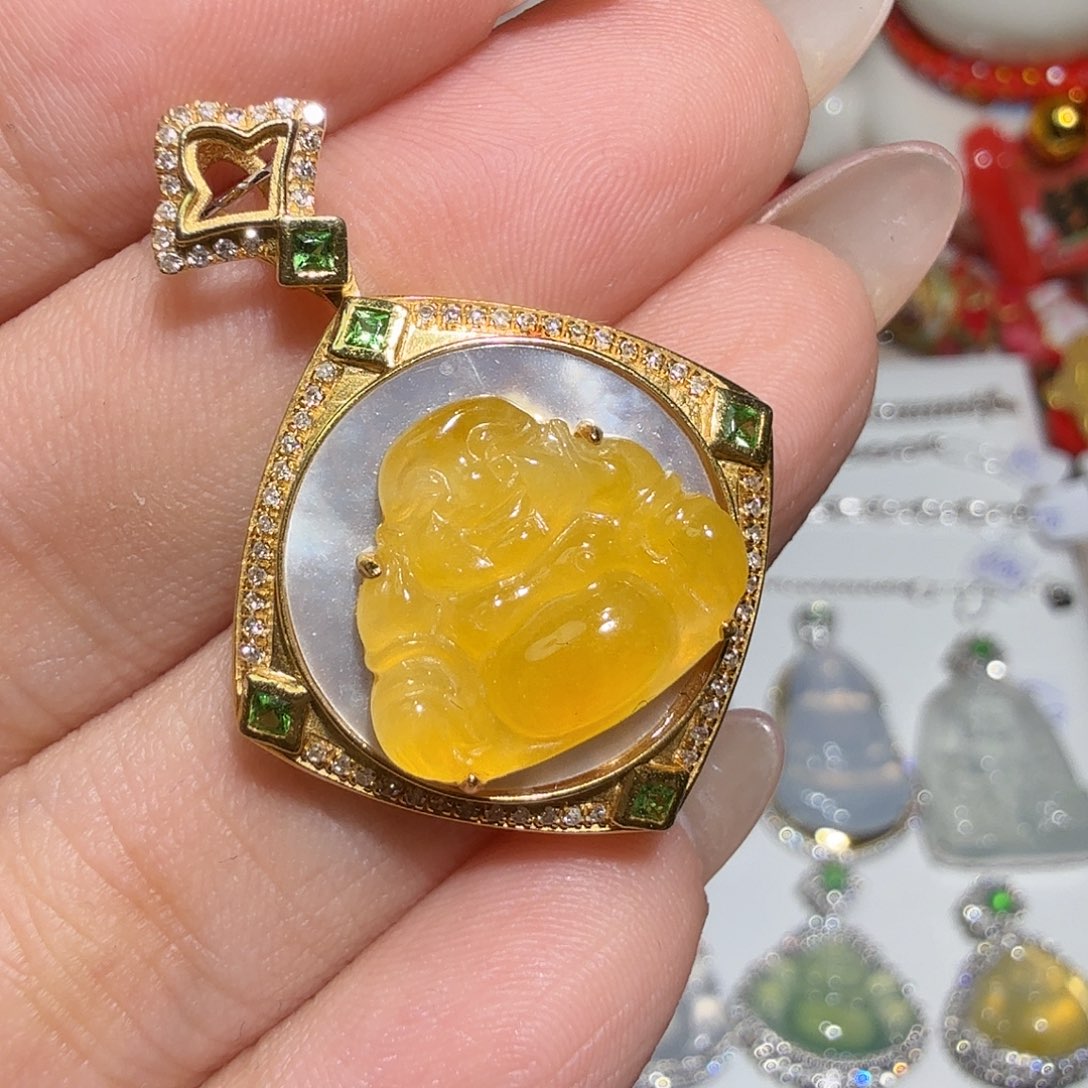 翡翠18K金镶嵌吊坠(不含链)