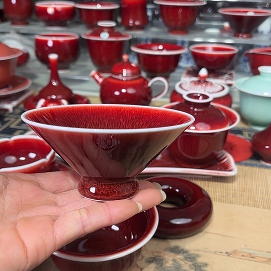 景德镇陶瓷红马坊斗笠杯