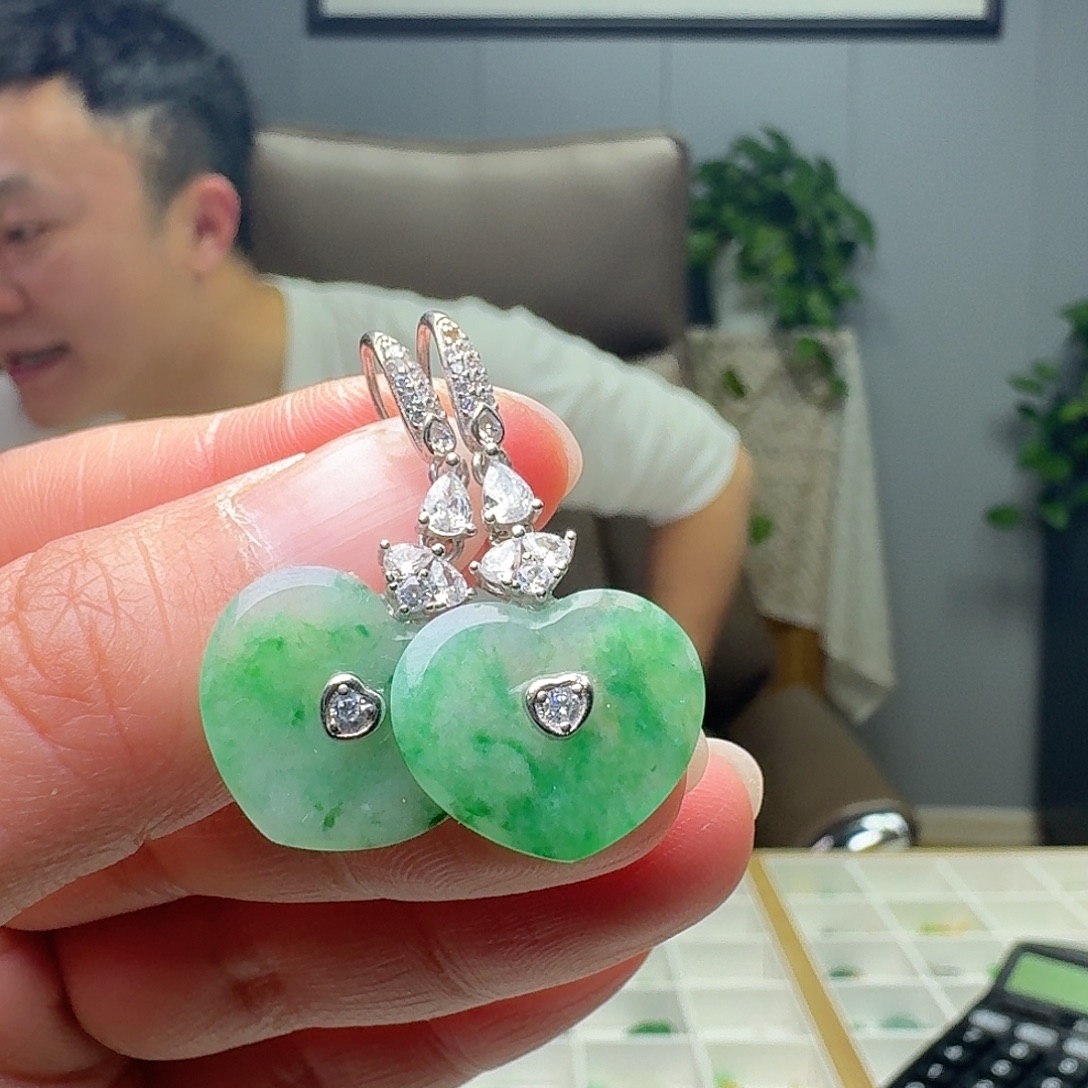 翡翠银S925镶嵌耳饰多样性发货其一