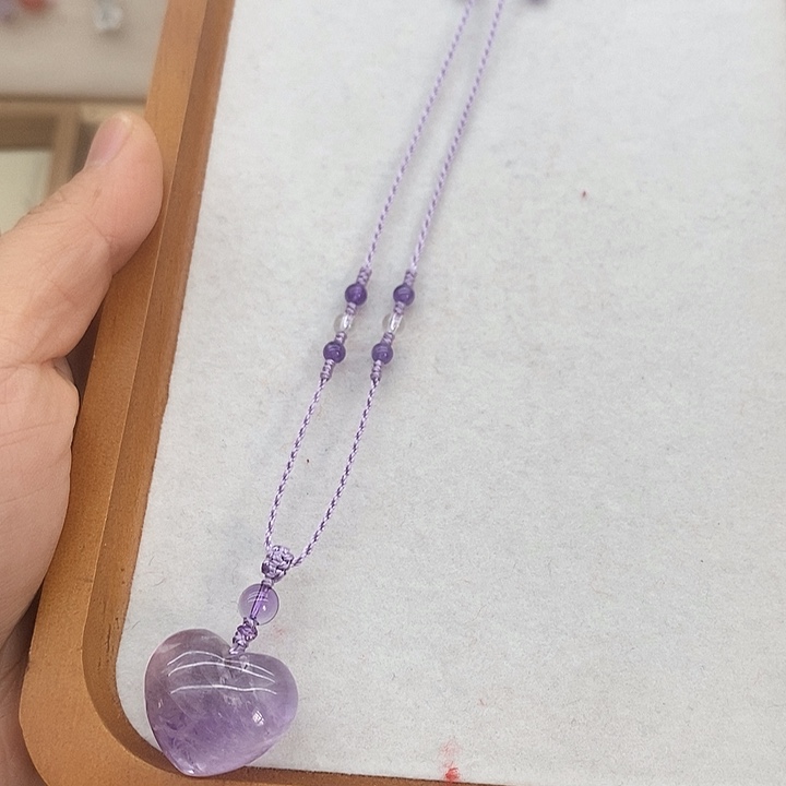 布艺非金属紫水晶爱心项链手工编织