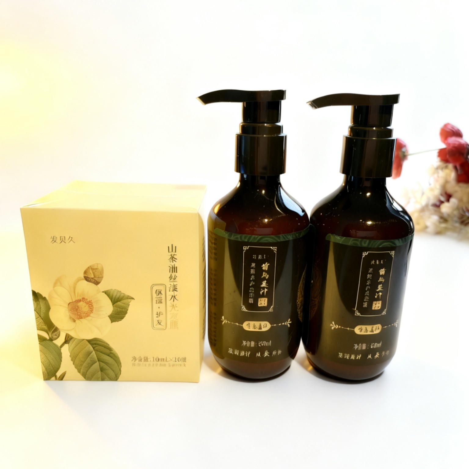 首乌姜汁洗发露山茶籽油发膜柔顺丝滑有光泽一秒吸收一秒柔顺控油