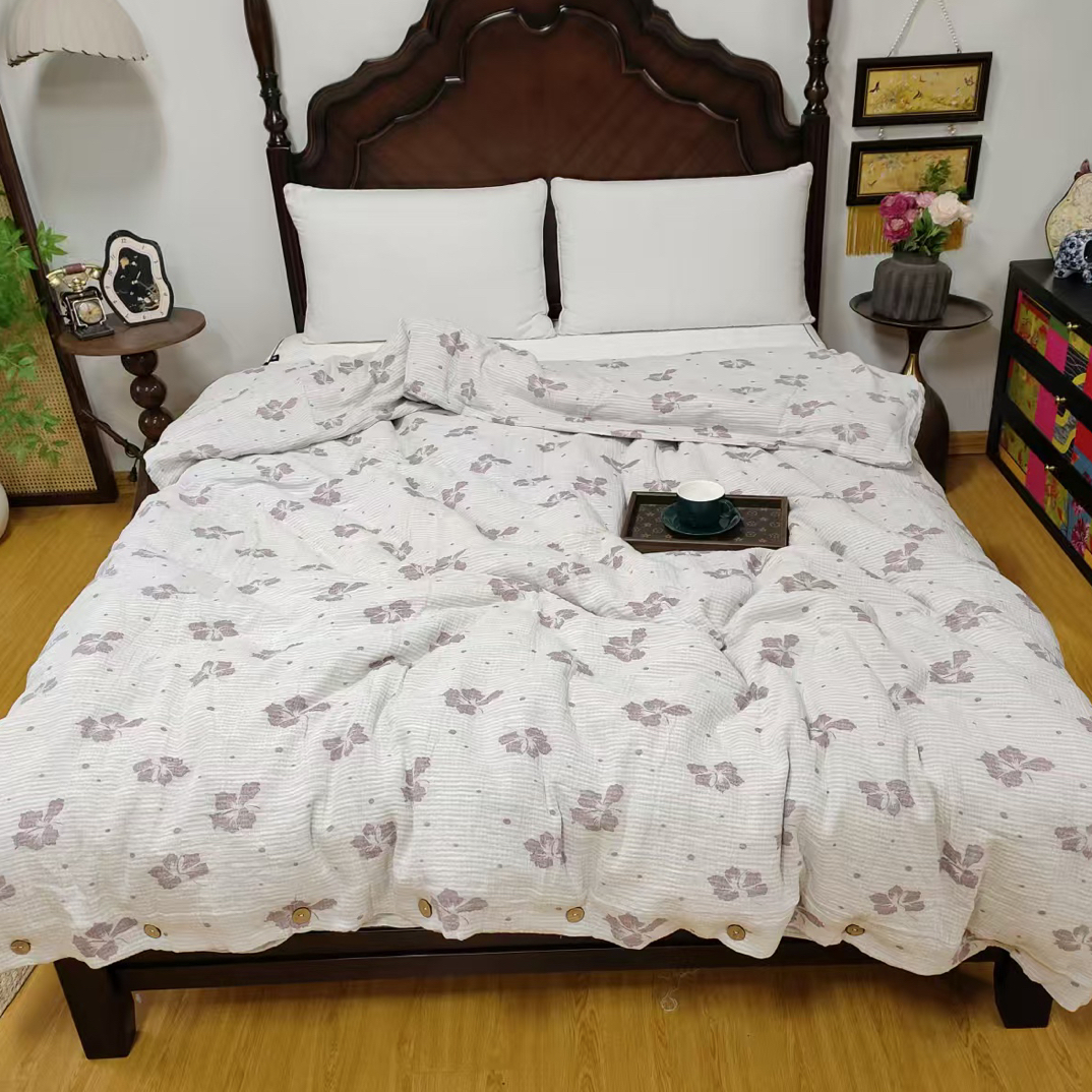 纯棉皱皱纱椰子纽扣款双人被套200*230微瑕～F010