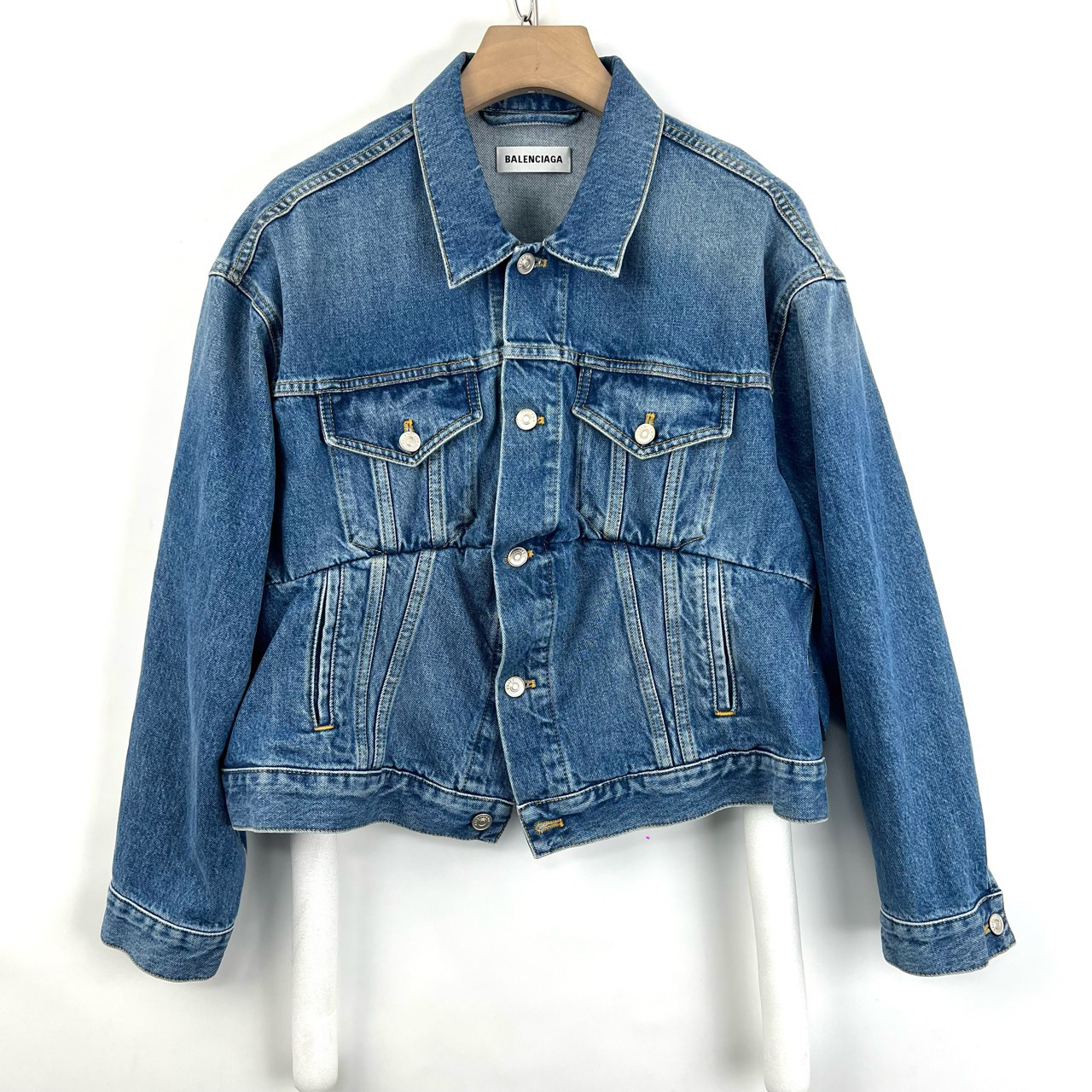 99新 Balenciaga/巴黎世家 36码/蓝色褶皱牛仔外套/05530