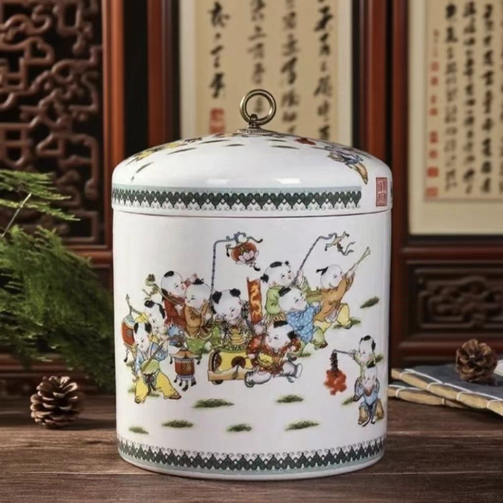 高度26肚径21景德镇陶瓷童子闹元宵图大米缸10斤装