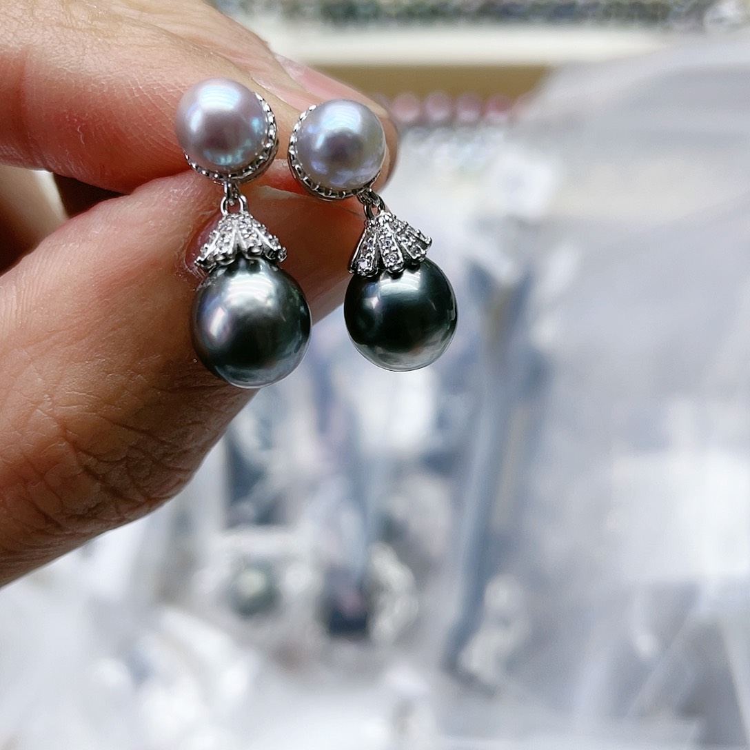 海水珍珠耳饰银S925镶嵌