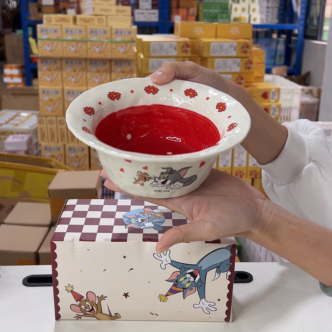 瓷猫和老鼠七寸宽边碗陶瓷陶瓷