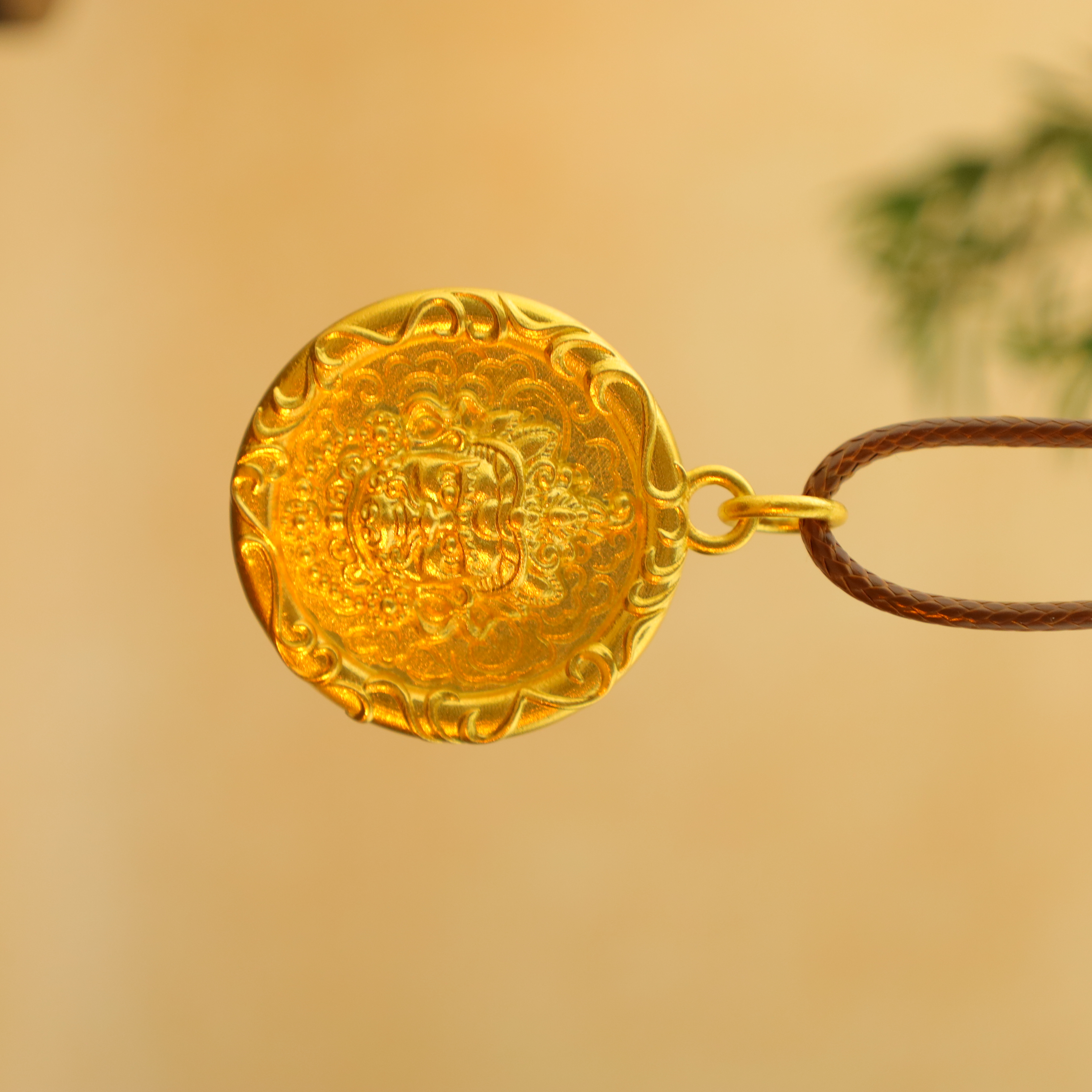 福利克价819/g【经文黄财神】六字真言古法金黄金挂坠吊坠2722819