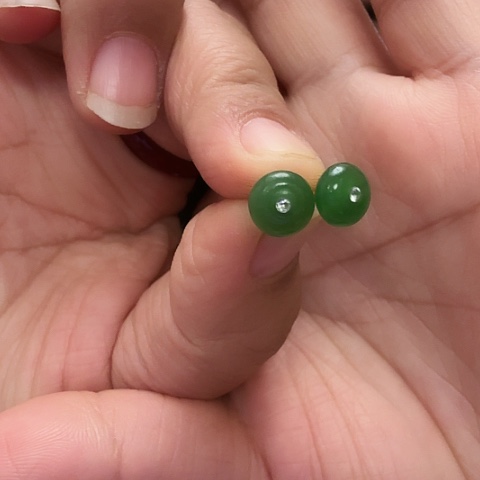 和田玉耳饰银S925镶嵌