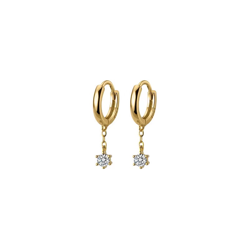 925银莫桑石耳饰 六爪耳扣50分金色精致女士耳环耳钉耳饰耳针简约