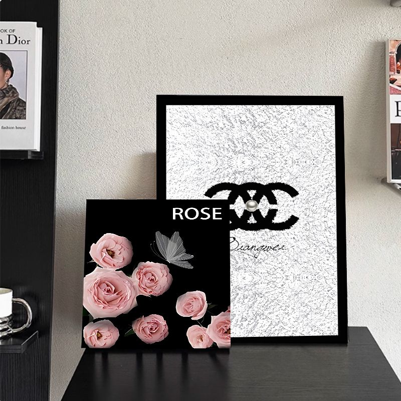 轻奢磨砂细闪浪漫玫瑰花几何客厅沙发背景高级叠放防滑摆放装饰画
