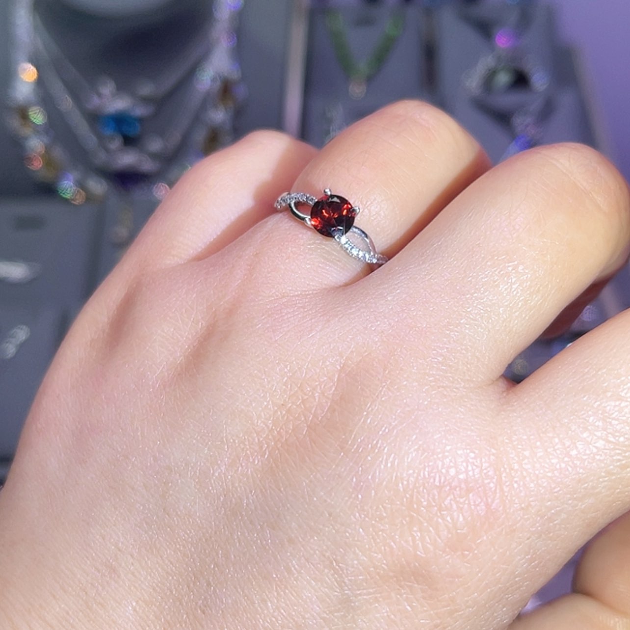 【闪购商品】石榴石戒指银S925镶嵌