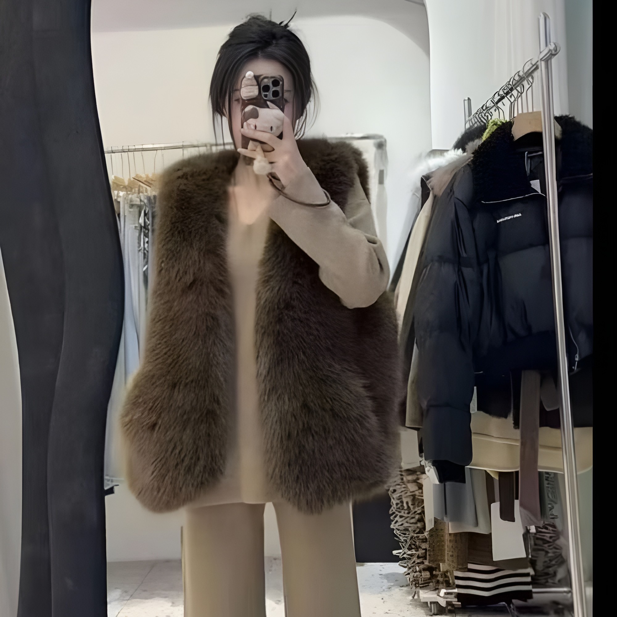 5364大码慵懒风毛绒马甲冬季新款显瘦宽松马甲