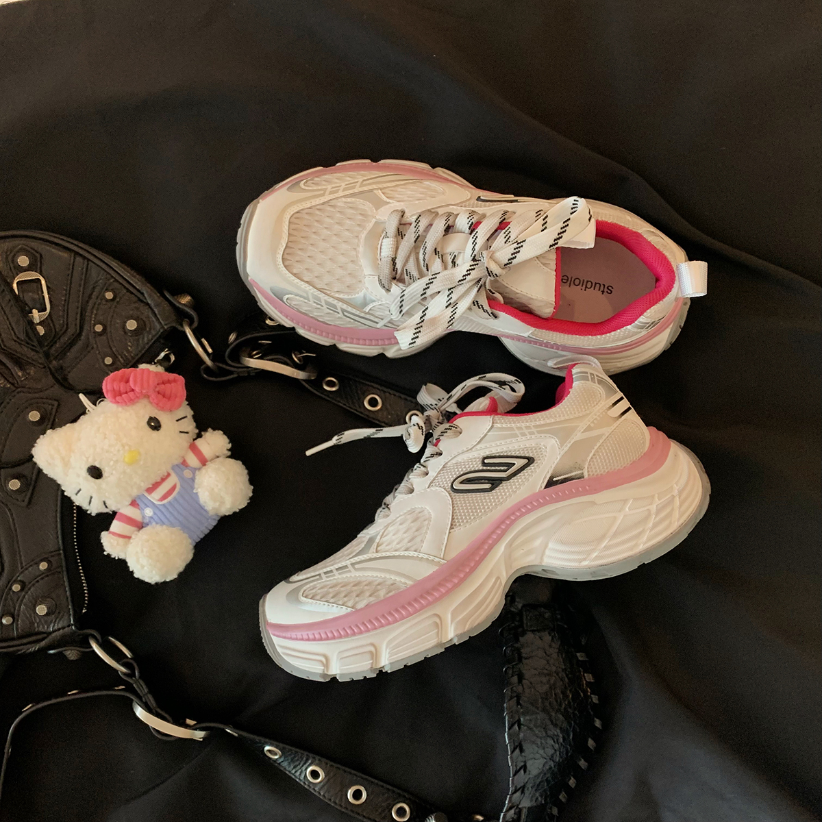 【3折】葡萄妈studiolee 时髦圆头网面增高厚底运动老爹鞋夏