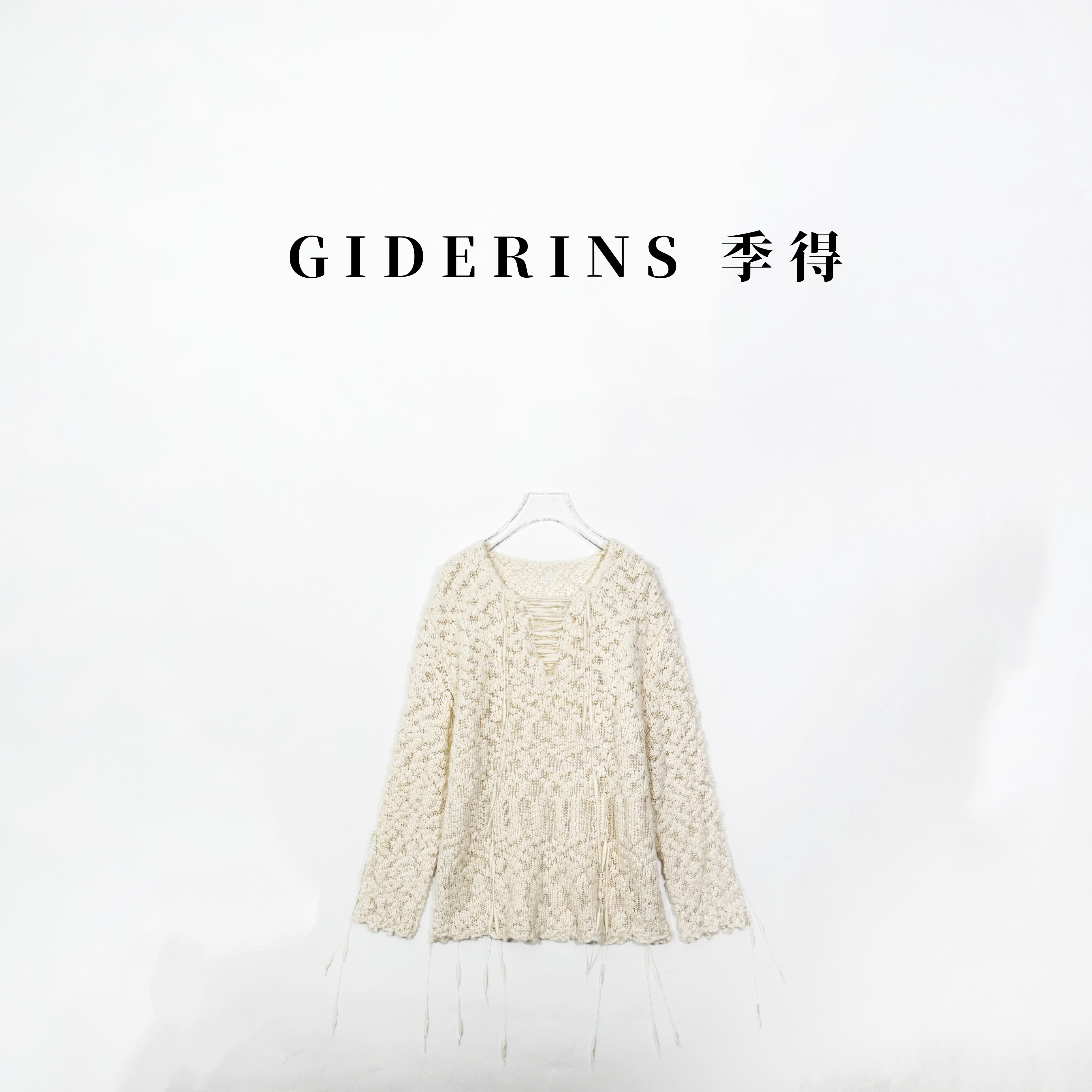 GIDERINS 林果  法式慵懒风宽松刺绣圆领长袖羊毛针织上衣【简讯】
