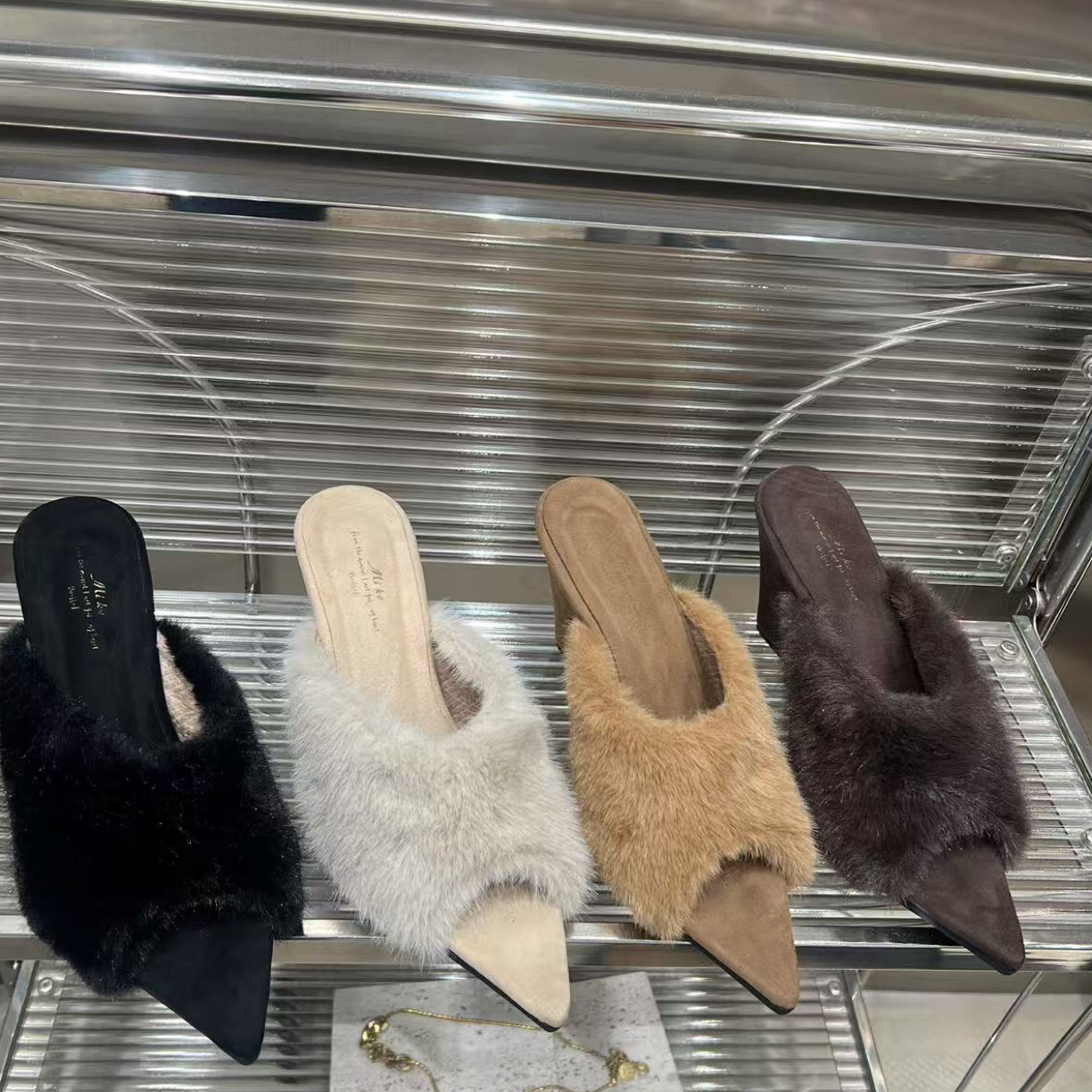 230-1毛毛坡跟拖鞋高跟鞋半拖