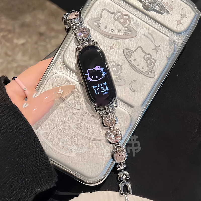 适用小米手环10/9表带夏天创意Kitty猫金属高级感8NFC腕带女生款