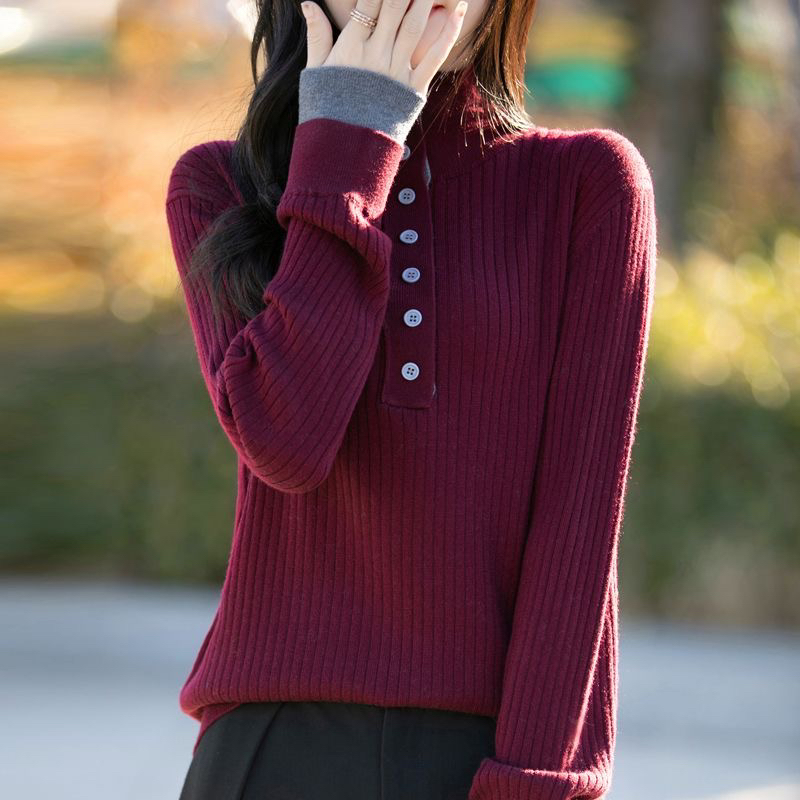 恒原祥针织衫2025秋冬半开领拼色针织衫假两件保暖内搭打底毛衣6