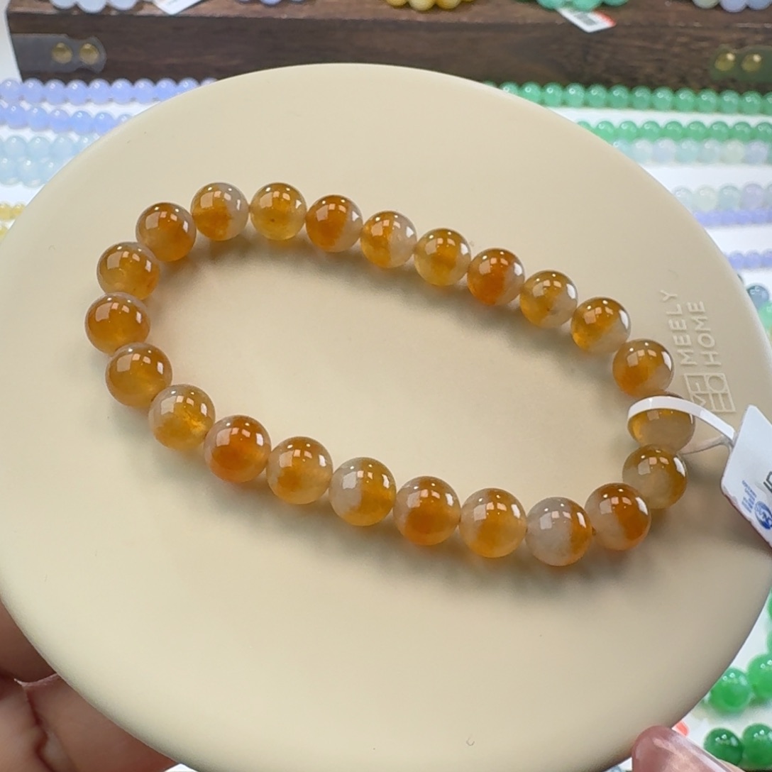 翡翠手链未镶嵌冰黄翡鸳鸯珠聚宝盆卡7.9