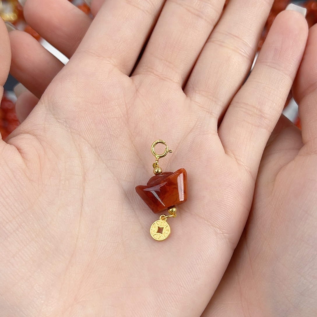 @***生南红玛瑙银S925镶嵌瓦西元宝