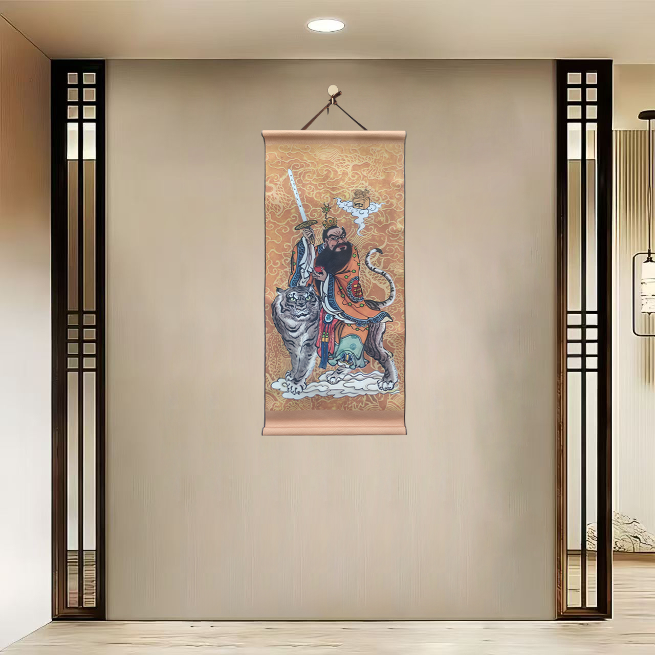[40-650天师骑虎]40x85cm现代简约挂轴装饰画办公家居装饰画