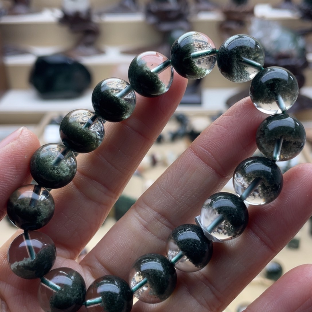 手链未镶嵌水晶绿幽灵聚宝盆手串