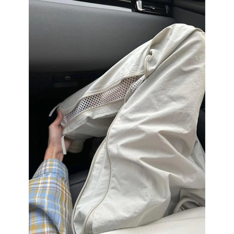 侧边拉链网格拉链裤子男款夏季阔腿休闲裤美式高街镂空速干冲锋裤