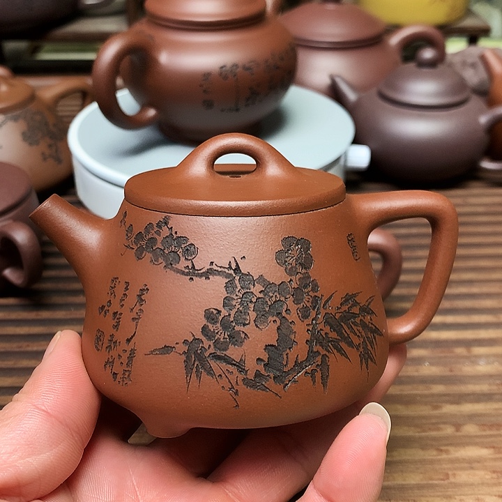 茶壶紫砂高石瓢原矿紫泥160毫升