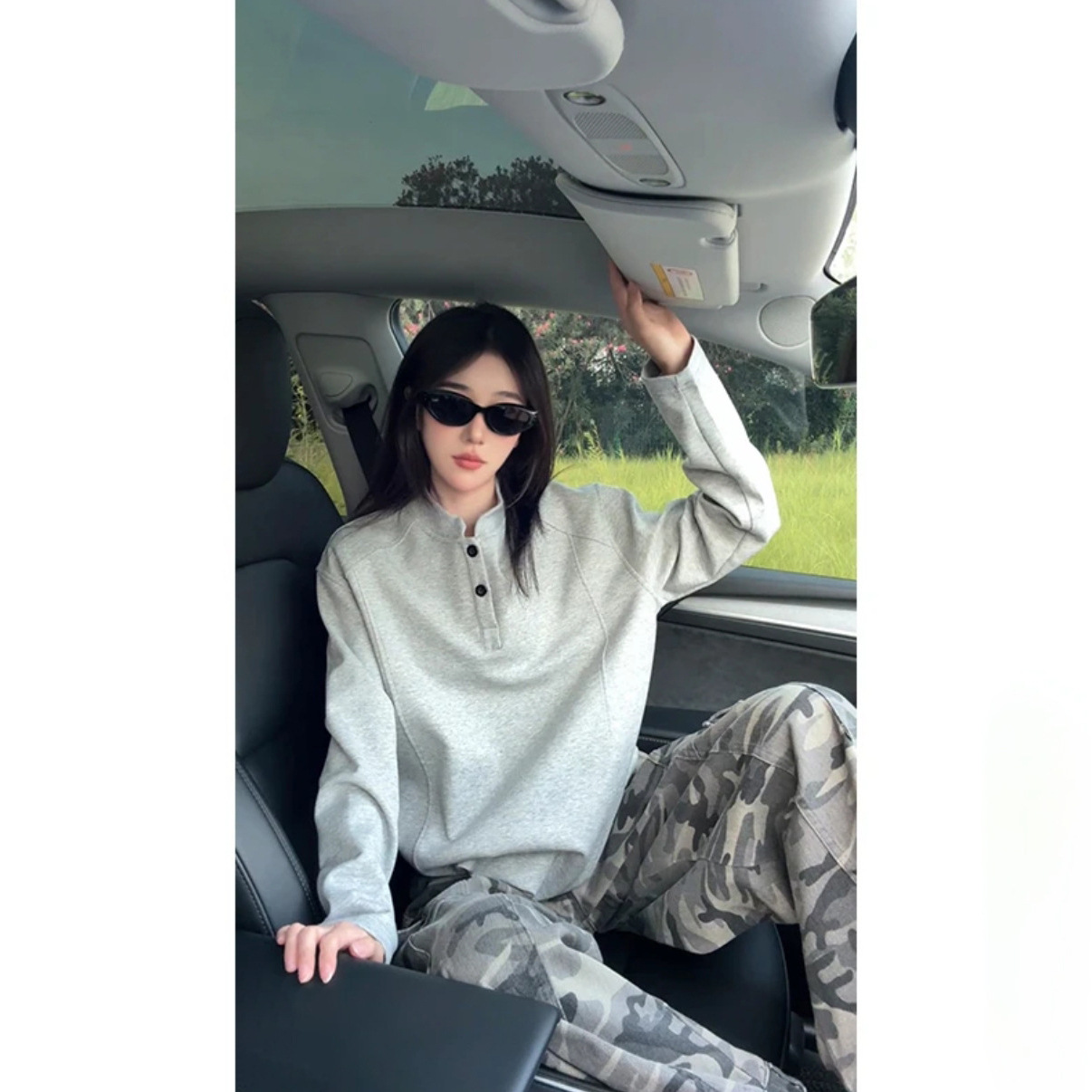 【US】设计感解构亨利领正肩长袖t恤男拼接打底衫春秋款卫衣