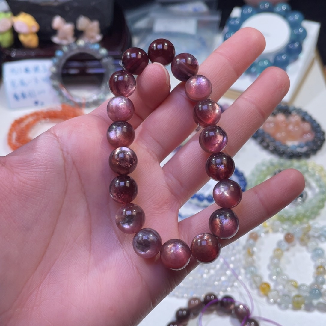 未镶嵌手链水晶双面光紫锂云母10mm