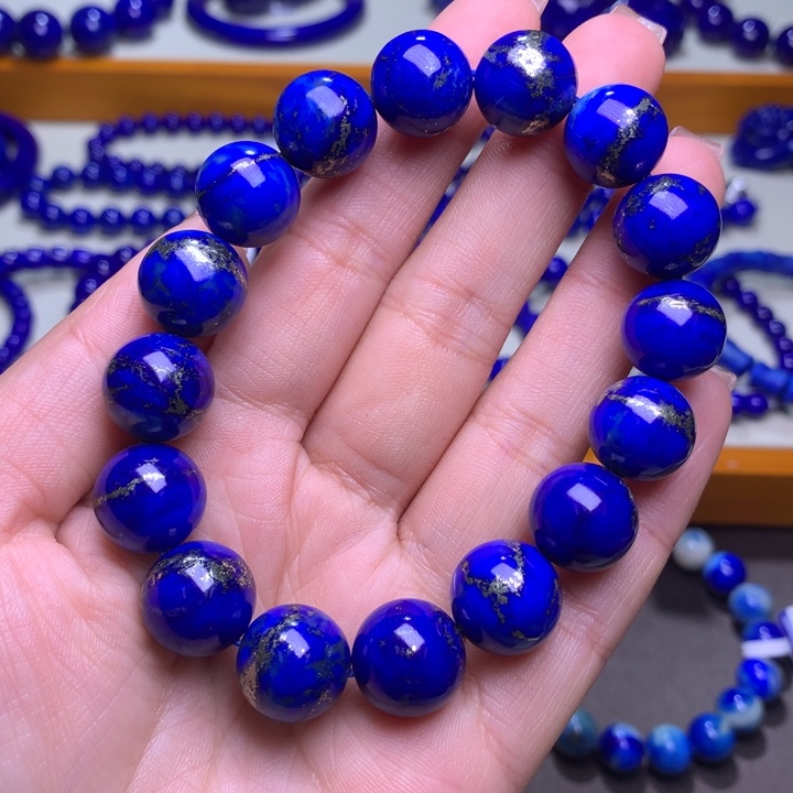 青金石手链未镶嵌柚****?13mm多金5978